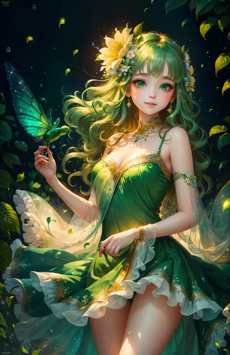 (masterpiece，Highest quality，Highest quality，Beautiful and beautiful:1.2)，Realistic，Full body portrait，A beautiful girl the size of a flower, Flower spirits in human form，Standing at the limit，Face Focus，Beautiful Eyes，Between the leaves，Ultra-realistic，Ch...