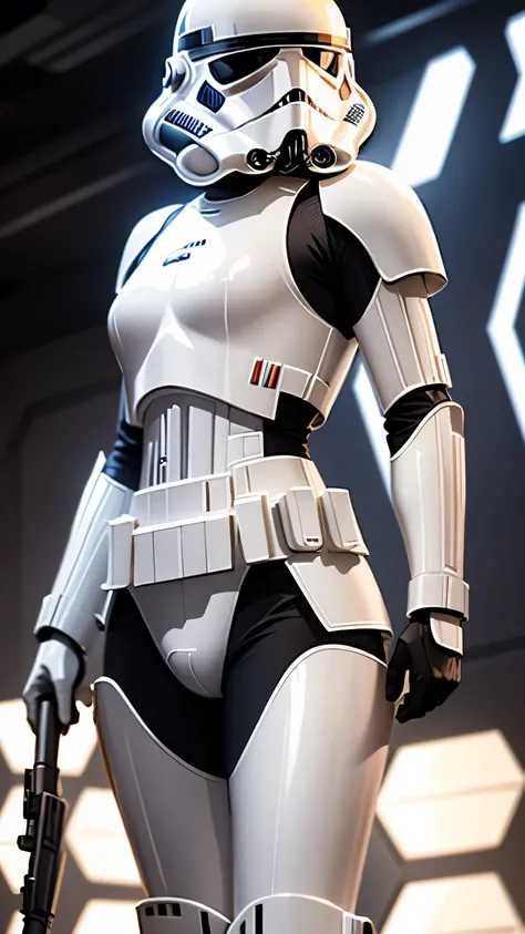 wearing shiny stormtrooper armor, a Star Wars imperial agent, wearing stormtrooper armor, imperial Star Wars style, storm trooper, stormtrooper, trooper, female stormtrooper, slender waist, medium breasts, wide hips, thigh gap, stormtroopers, Star Wars cha...