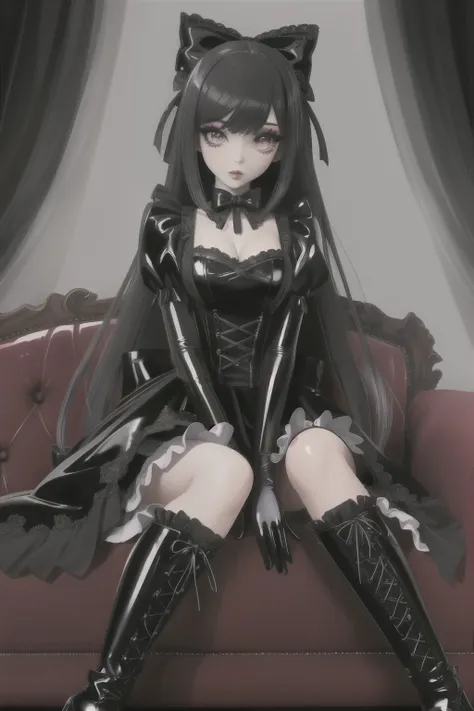 (gothic, gothic lolitafashion, dark persona:1), (corrupted dark magical girl, long hair:1.2), (gothic frilly lolitafashion dress...