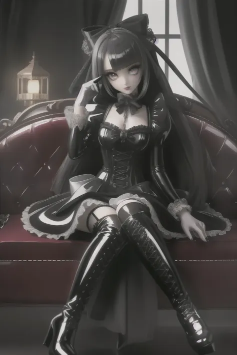 (gothic, gothic lolitafashion, dark persona:1), (corrupted dark magical girl, long hair:1.2), (gothic frilly lolitafashion dress...