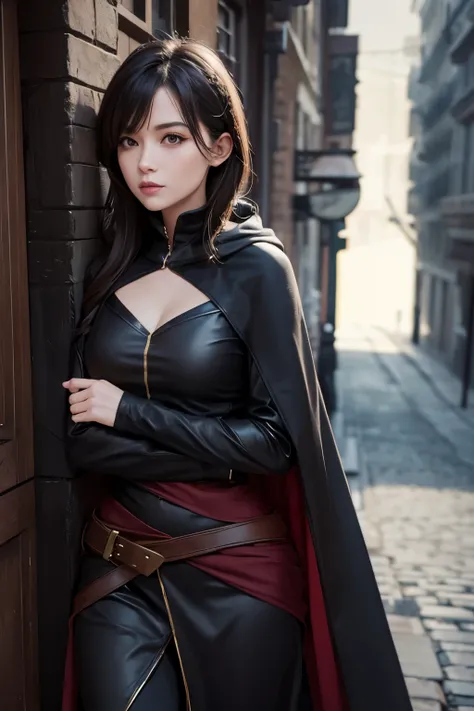 woman in a rogues cloak, highly mysterious