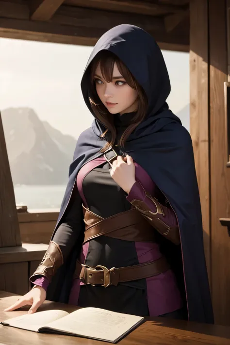 woman in a rogue's cloak, highly mysterious, perfect eyes