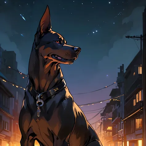 (((no humans)))、dog１animals、ruined city、最高品質のdog、detailed hair、mr.々angle、the perfect doberman、detailed background、top quality ba...