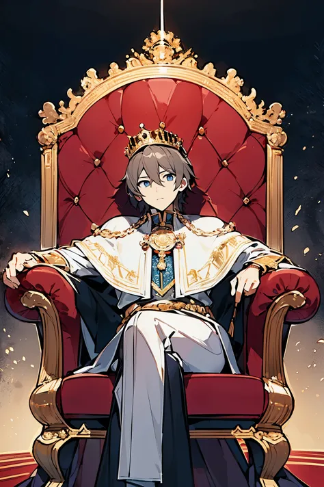 (Masterpiece, Best Quality, Aesthetically aesthetic and Beautiful, Official Art: 1.1),celebrate, congratulate, the kings accession to the throne,The king sat on the throne of power, the king ignored the obstacles and looked at the front boringly, the kings...