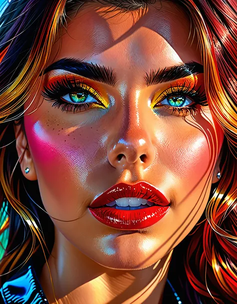 (best quality,8k,hyperrealism:1.2),vibrant colors, sharp focus, insanely detailed, studio lighting, ultra-fine painting, hair blowing in the wind, stunningly realistic eyes and lips, perfect facial proportions, meticulous skin texture, long eyelashes, expr...