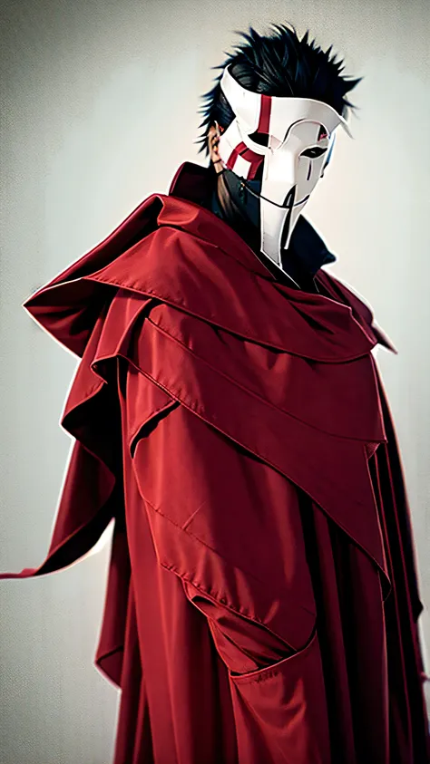 Vincent Law, burgundy cloak,  bandages, mask