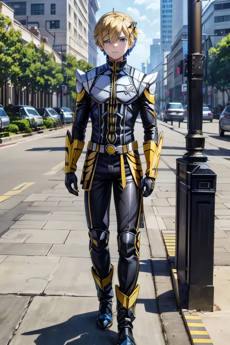 Bumblebee in human And Rem, Transformers, Bumblebee, Bumblebee in human Form, blonde boy, handsome, outfit black and yellow, blue eyes, handsome guy, Bumblebee in human form, perfect high quality, 1girl, Rem 