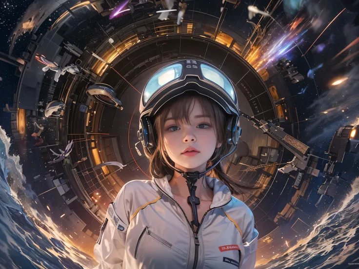 (RAW quality:1.4), Best image quality, Cinema Lighting, Octane Rendering, Ultra Sharp, 1 girl, Japanese, Troubled face, Glowing Skin, Detained fugitives, (Running at full speed:1.4), Brown Hair, Shortcuts, All-white pilot suit:1.3, Cleavage, cyber punk, A ...