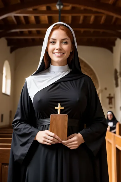 Beautiful Spanish woman、Redhead、Green Eyes、smile、Nuns、Big Breasts、Sexy Body、Monastic Clothes、At church