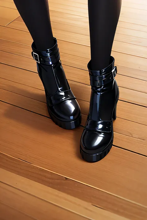 anime girl, high heel boots, leg posing, floor close up view