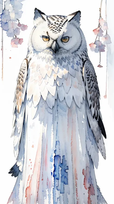 (masterpiece:1.2, highest quality),(very detailed),(((watercolor))),8k,wallpaper,snowy owl