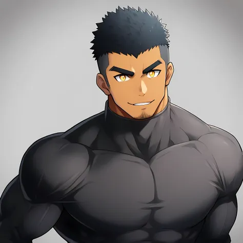 anime characters：gyee, muscle sports student, negro black skin, 1 dark skin muscular tough guy, manliness, male focus, yellow an...