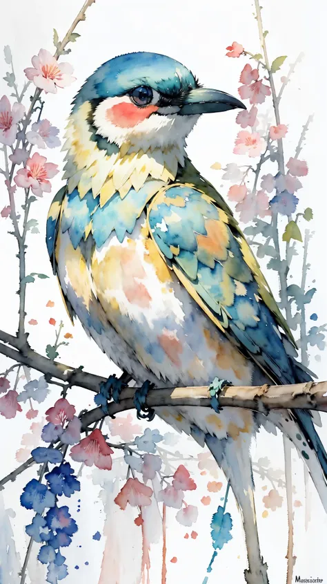 (masterpiece:1.2, highest quality),(very detailed),(((watercolor))),8k,wallpaper,bee-eater