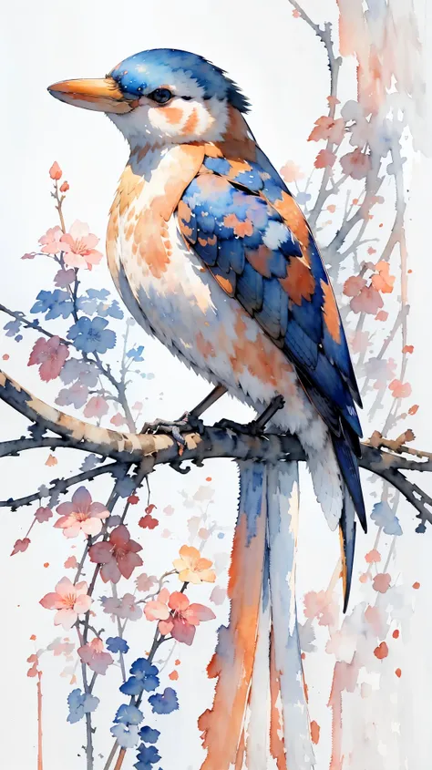 (masterpiece:1.2, highest quality),(very detailed),(((watercolor))),8k,wallpaper,red-backed kingfisher