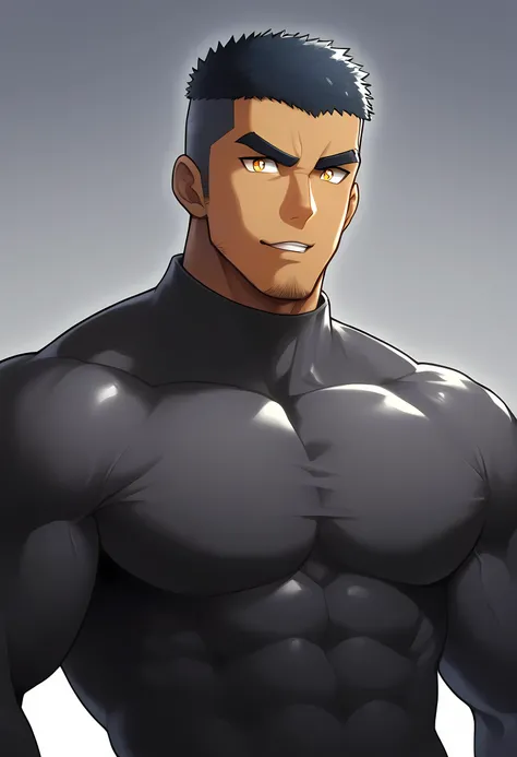 anime characters:Gyee, Muscle Sports Student, negro black skin, 1 dark skin muscular tough guy, Manliness, male focus, Dark grey high collar long sleeve wetsuit, Matte texture, Very tight, Round, full and perky chest muscles, Slightly transparent, muscular...