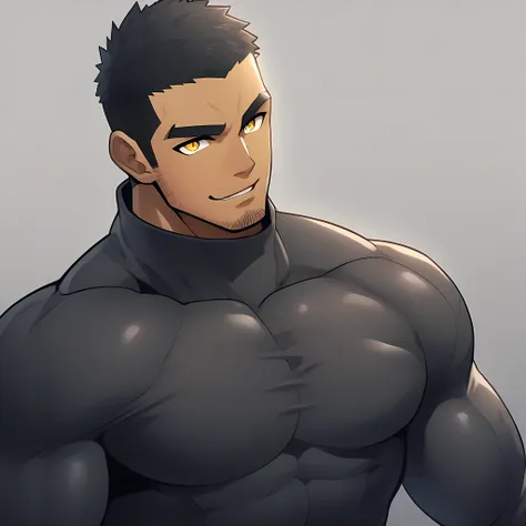 anime characters：gyee, muscle sports student, negro black skin, 1 dark skin muscular tough guy, manliness, male focus, dark grey...