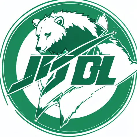 (masterpiece:1.2, Highest quality),(Very detailed),8K,A professional hockey team logo with a deformed grizzly bear motif,White and green logo
