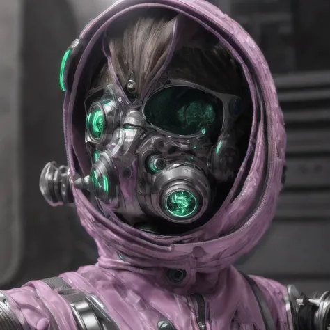 Photo of a college student, Purple Pink, Futuristic space suit, (freckle:0.8) Cute face, Science Fiction, Dystopia, Delicate eyes, Green pupils（（side view））