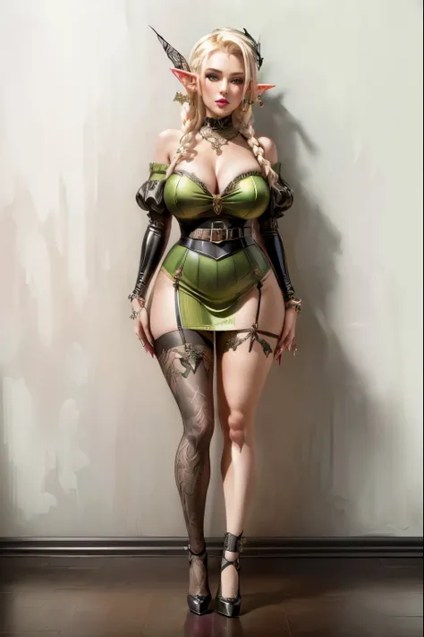 a pin up picture of goth (Elf: 1.4) as a dominatrix queen (best details, Masterpiece, best quality :1.5), ultra detailed face (best details, Masterpiece, best quality :1.5), ultra feminine (best details, Masterpiece, best quality :1.5), wearing latex pink ...