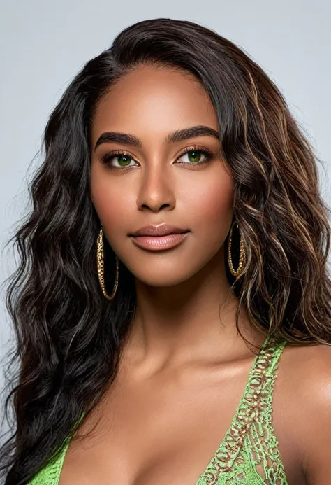 A beautiful woman, beautiful Latin face, young Brazilian Nyvi Estephan, Brazilian supermodel, serene and elegant beauty, Angolan descent, young adult 30 years old, nerdy woman, tall woman, a stunning black woman, with indigenous features, beautiful indigen...
