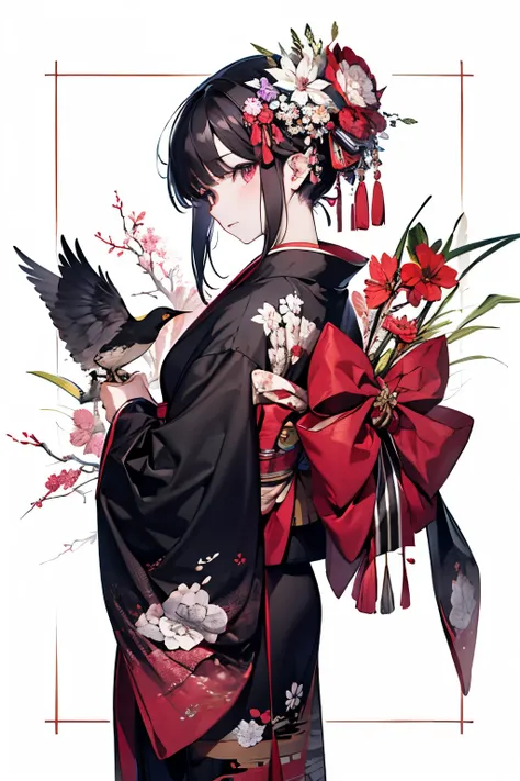 (masterpiece, highest quality:1.2), one girl, alone, (junihitoe:1.2), (12 layered kimono:1.2), (very long straight black hair:1....