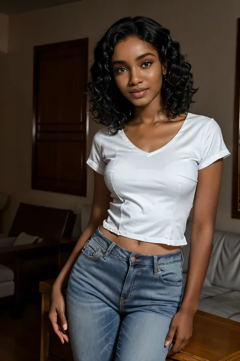 (sudanese teen model), young, youthful, teen, jeans, white camisole, pretty, beautiful, gorgeous, thin, skinny, dainty, delicate...