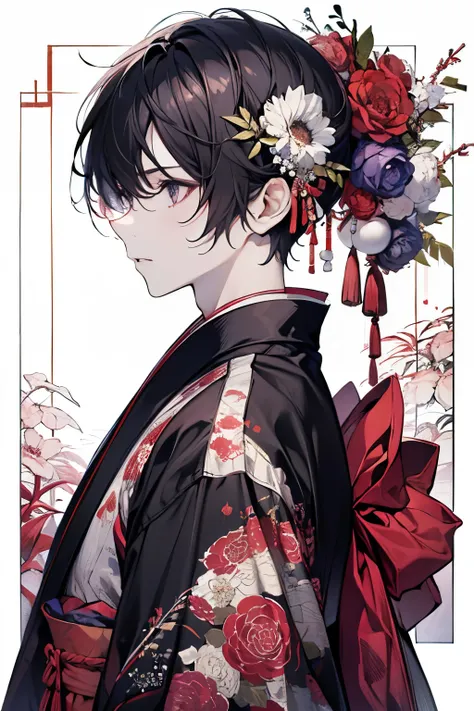 (masterpiece, highest quality:1.2), one men's, alone, (junihitoe:1.2), (12 layered kimono:1.2), ( black hair:1.2), (no hair orna...