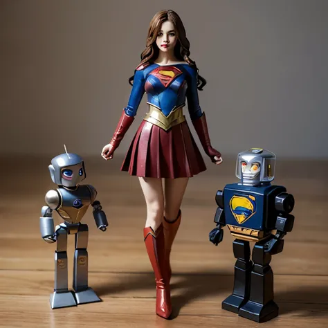 Beautiful Japanese Supergirl、1/6 Adult Figures、Accurate Supergirl costume、Magic transformation、Retro bipedal robot toy、Robbie the Robot、The robot grabs Supergirl&#39;s arms.、