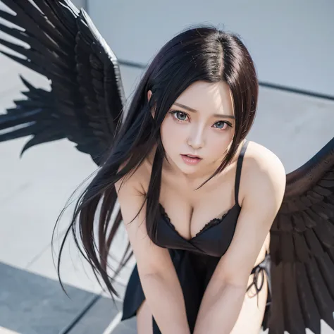 anime girl with long hair and a purple tie holding a Whip, smooth anime cg art, villainess has black angel wings, raven winged female vampire,  trending on cgstation, realistic anime 3 d style, photorealistic anime girl render, angel knight gothic girl, po...