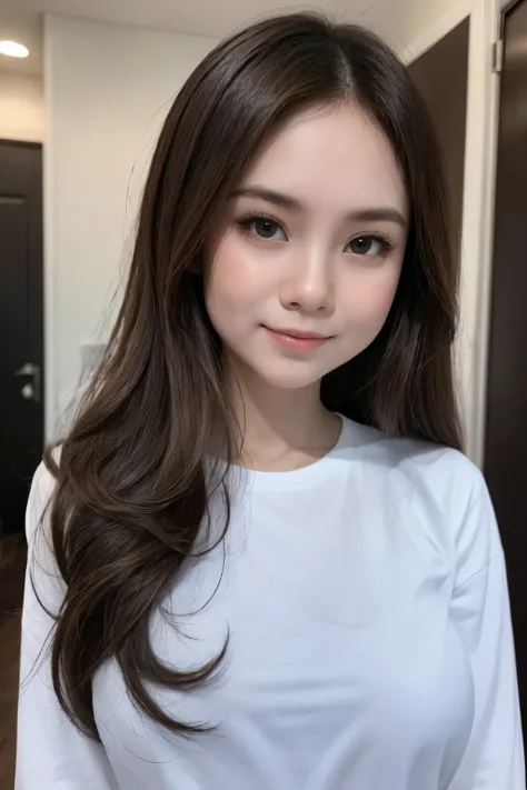 adorable, 1 girl, (face to face), 10 years old, baby face, happy, half body portrait, (face details: 1), (eye details:1), ((big breasts)). wearing transparent transparency long shirt, .. Cute posed. proportional body. Ultra High Res. realistic: 1.4, UHD
