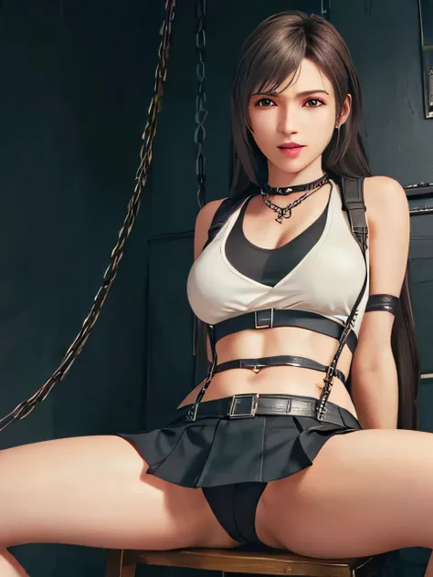 (Highest quality, 4K, masterpiece: 1.1), (Realistic: 1.3), break (((FF7,Tifa_Lockhart))),(Arms tied:1.3), (Tied legs:1.3),( realm, Bondage:1.3),(shibari :1.5),(chain:1.5),(Dark Room, A nearly unlit torture chamber:1.3),(Spread your legs:1.3),(Leg spread:1....