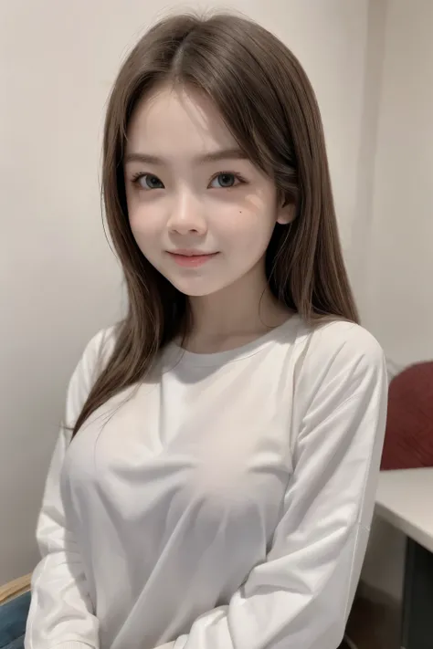 adorable, 1 girl, (face to face), 10 years old, baby face, happy, half body portrait, (face details: 1), (eye details:1), ((big breasts)). wearing transparent transparency long shirt, .. Cute posed. proportional body. Ultra High Res. realistic: 1.4, UHD