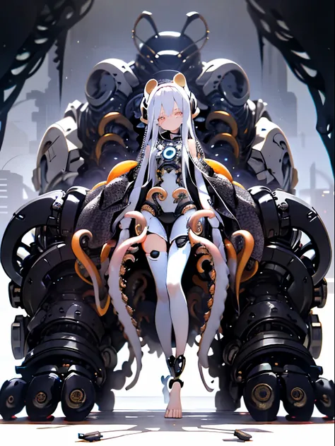 (((Gloomy Tentacle Biopunk))), ((Gloomy biopunk girl)), ((Many long, closed garments)), Biopunk cape-shaped clothing, (Closed posture),(((masterpiece))), ((best quality)), (Super Detail), (CG Illustrations), (so beautiful),altar,Offspring of the Evil God,(...