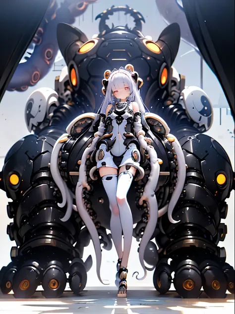 (((Gloomy Tentacle Biopunk))), ((Gloomy biopunk girl)), ((Many long, closed garments)), Biopunk cape-shaped clothing, (Closed posture),(((masterpiece))), ((best quality)), (Super Detail), (CG Illustrations), (so beautiful),altar,Offspring of the Evil God,(...
