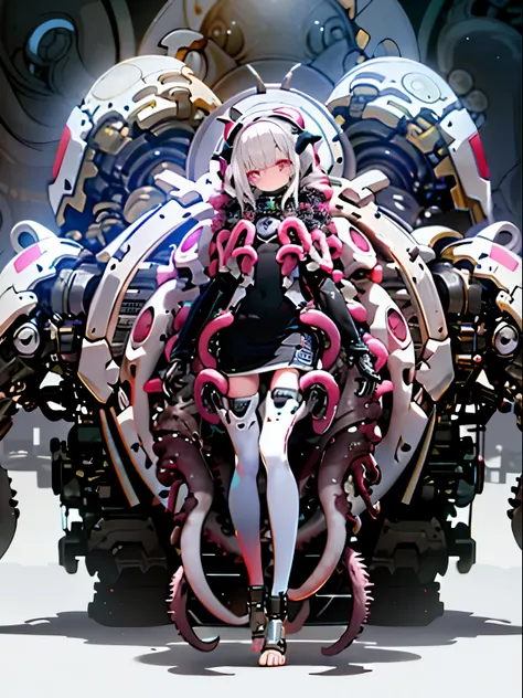 (((Gloomy Tentacle Biopunk))), ((Gloomy biopunk girl)), ((Many long, closed garments)), Biopunk cape-shaped clothing, (Closed posture),(((masterpiece))), ((best quality)), (Super Detail), (CG Illustrations), (so beautiful),altar,Offspring of the Evil God,(...