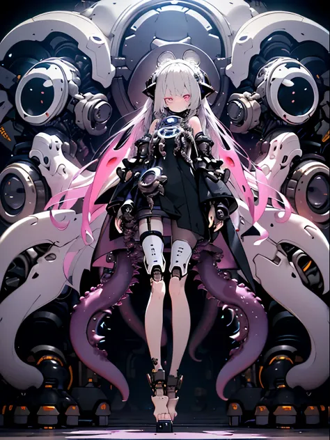 (((Gloomy Tentacle Biopunk))), ((Gloomy biopunk girl)), ((Many long, closed garments)), Biopunk cape-shaped clothing, (Closed posture),(((masterpiece))), ((best quality)), (Super Detail), (CG Illustrations), (so beautiful),altar,Offspring of the Evil God,(...