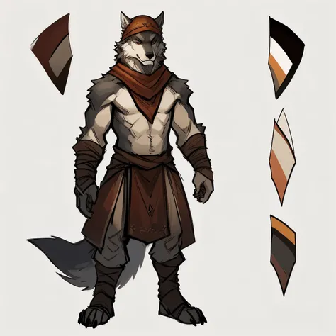 ((white background)), ((simple background)), ((full body)), standing, ((front view)), soft, gentle, solo, wolf, male, original, digital art, ((characther sheet)), commision, buff, stromg, dim light, mature, dark fantasy, harsh