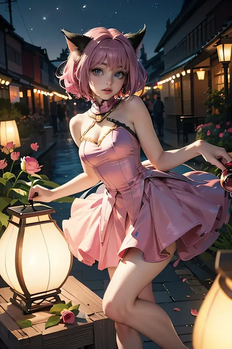 ichigo momomiya, tokyo mew mew, short hair, pink hair, ornament hair, cat ears, perfectly body, perfectly hands,  flowing hair, ...