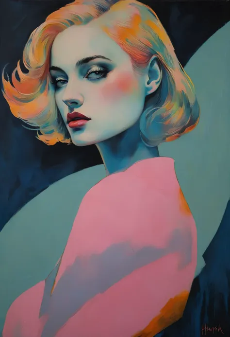 chiaroscuro technique on sensual illustration of an elegant 1980s woman, vintage beauty, eerie, thick oil painting, by Hannah Dale, by Harumi Hironaka, extremely soft colors, vibrant, highly detailed, malcolm liepke painting, oil on canvas,  high contrast,...