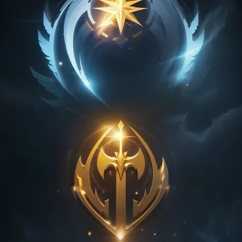 a logo using the an aegis of light, power outage, very simple for a light faction in an RPG world, light emblem, just yellow color, mighty, concentrated, dreamy, purify, Symmetrical, chic, high qualiy, com fundo branco, minimalistic