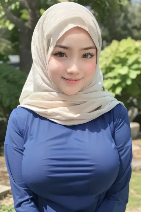 adorable, 1 girl, (face to face), 10 years old, baby face, happy, half body portrait, (face details: 1), (eye details: 1), ((big breasts)). wearing transparent soft purple long shirt, hijab, .. Cute posed. proportional body. Ultra High Res. realistic: 1.4,...