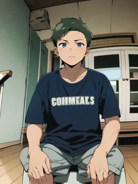 Anime boy cool cute skin white sitting pose foward