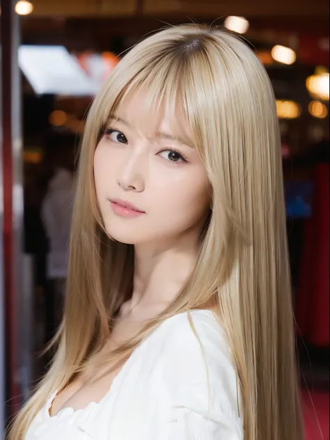 Sexy big boobs,25-year-old beautiful girl looks sexy and cute & Cute beautiful sexy face, A strong wind blows my hair in front of my face,Beautiful super long metallic blonde straight hair、Beautiful, cute and sexy eyes hidden by long bangs