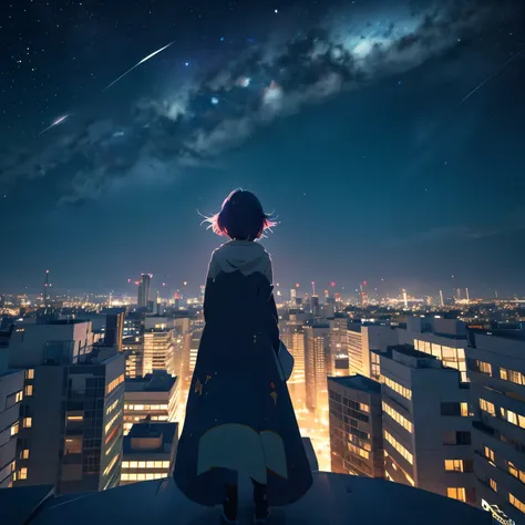 Anime girl standing on a rooftop looking at the stars and the night sky, Anime Wallpaper 4k, Anime Wallpaper 4 k, 4k Anime Wallpaper, Anime Art Wallpapers 8K, anime art wallpaper 4k, anime art wallpaper 4k, Anime Style 4K, Makoto Shinkai Cyril Rolland, 4K ...