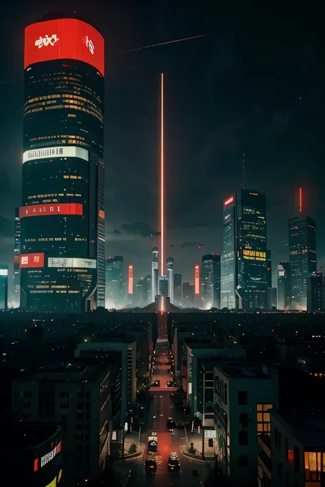 cyberpunk style city. futurist. Urban. Red and green