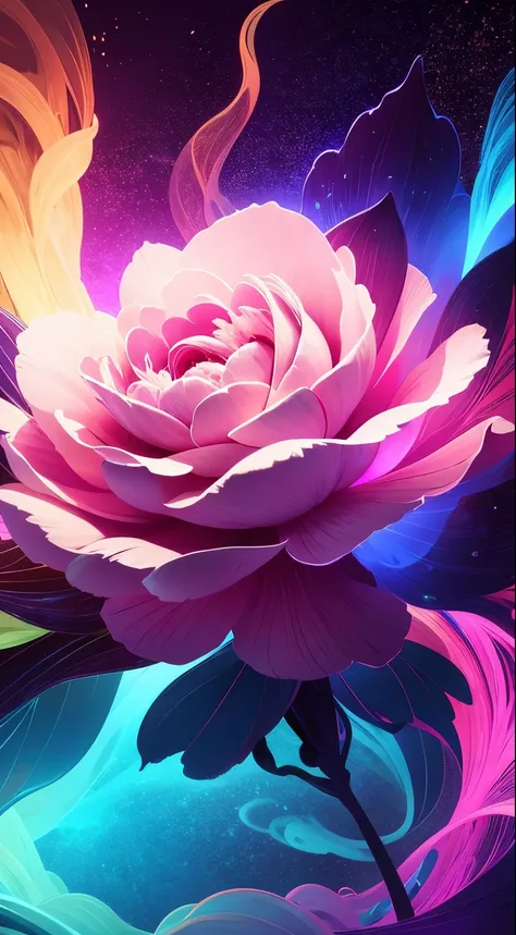 (A beautiful peony flower)),(best quality,4K,8K,high resolution,On the table:1.2),Ultra Detailed, [Vibrant colors], [Psychedelic pattern], [Glittering texture], [Abstract shapes], [unique design], [Fascinating light], [Creative composition], [Playful eleme...