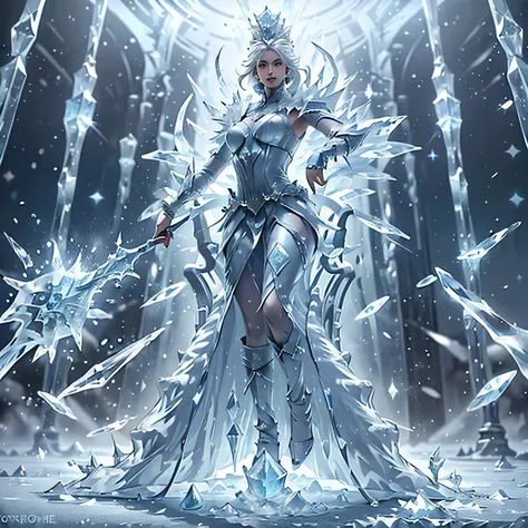 (add a large ice throne to the background:1.5)、(no changes unless otherwise specified)、throneroom, ice,