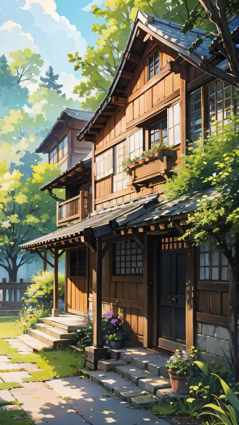 real、real life、beautiful old colonial big house on a hill、laurie greaseley style、studio ghibli、akira toriyama、james girard、gensh...