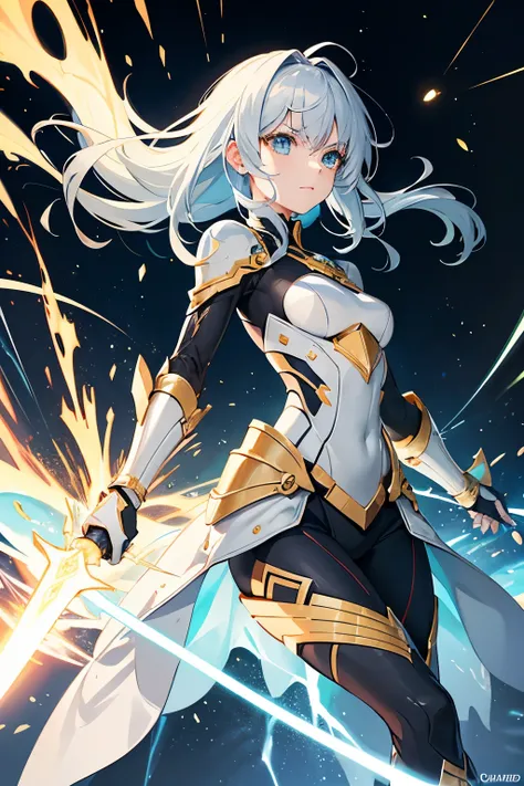 1. General appearance:

	• Hair: shiny silver, with a dynamic look, as if it were charged with electrical energy.
	• Eyes: Intense blue with flashes of small rays, indicating its connection with quantum energy.
	• Fur: Slight golden shine, similar to the t...