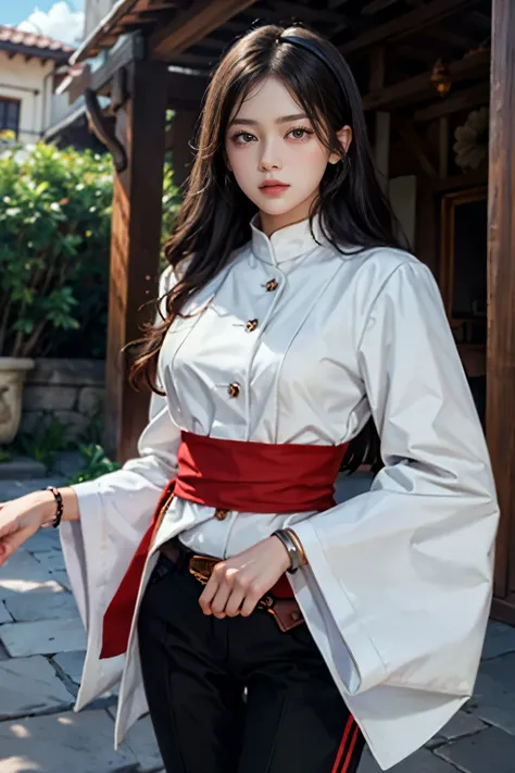 best quality,masterpiece,mackerel,original,very detailed wallpaper,Perfect lighting,very detailed CG,Perfect_photography.txt,
Cheese Rum,hair band,bijouterie,earring,wide sleeves,long sleeves,button,high heel,waist belt,bracelet,black pants,